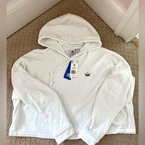 White sparkly cropped Adidas sweatshirt/hoodie size medium- new with tags